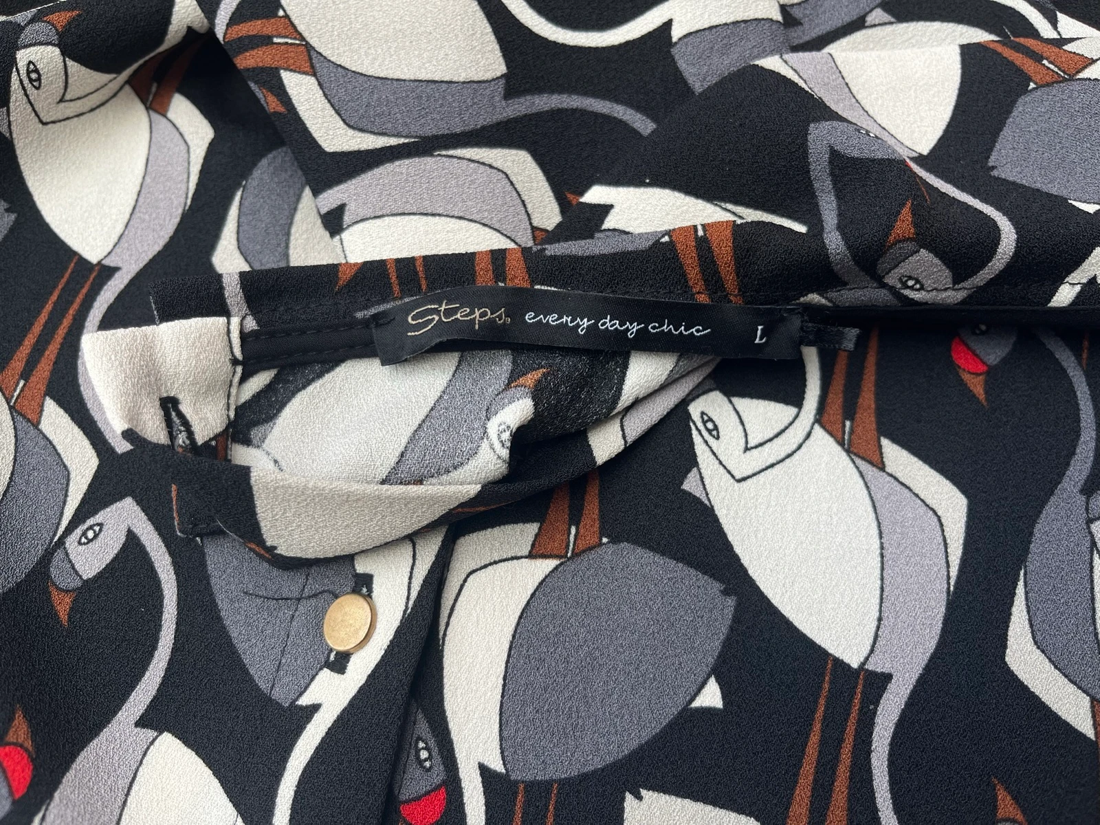 🌺 𝒎𝒛 | Blusa Steps com estampa de pássaros | Tamanho L | Preto cinza | Manga 3/4 – photo 5